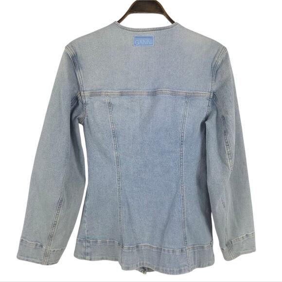 GANNI Fitted Denim Blazer Single Breasted Light Wash - Picture 7 of 12